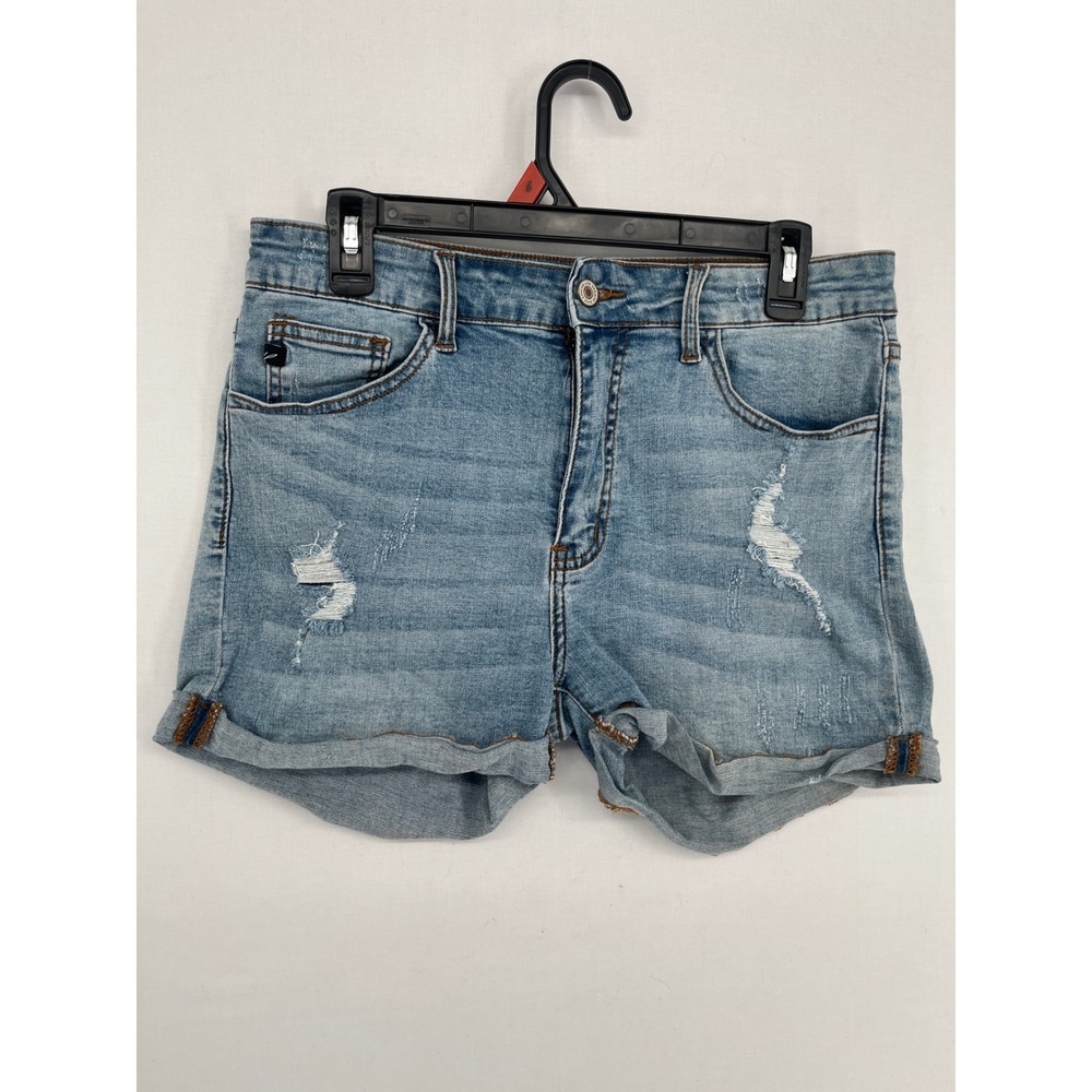Kancan Distressed Denim Shorts Light Wash Cuffed Jean Shorts KC6036L Size 30 W13